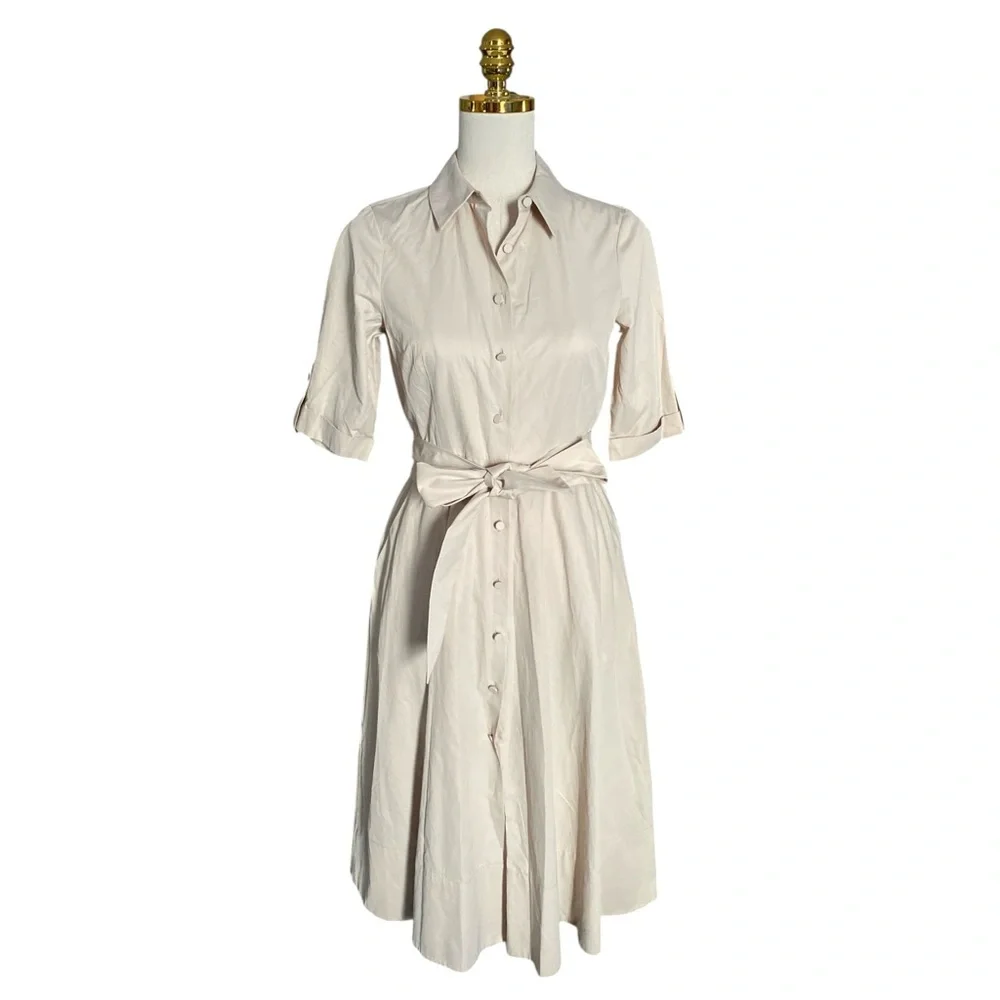 Hobbs Women’s Cream Tyra Fit & Flare Shirt Sleeve Midi Shirt Dress Sz 2 Preppy - Picture 5 of 11
